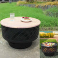 26W Wood Burning Fire Pits with Grill & lid, Waterproof Cover - 26Wx26Lx16.9H