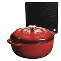Lodge Red Enameled Dual Handles Cast Iron 7.5qt Dutch Oven with Lid and Signature Series Heat Resistant Silicon Pot Holder Trivet Mat