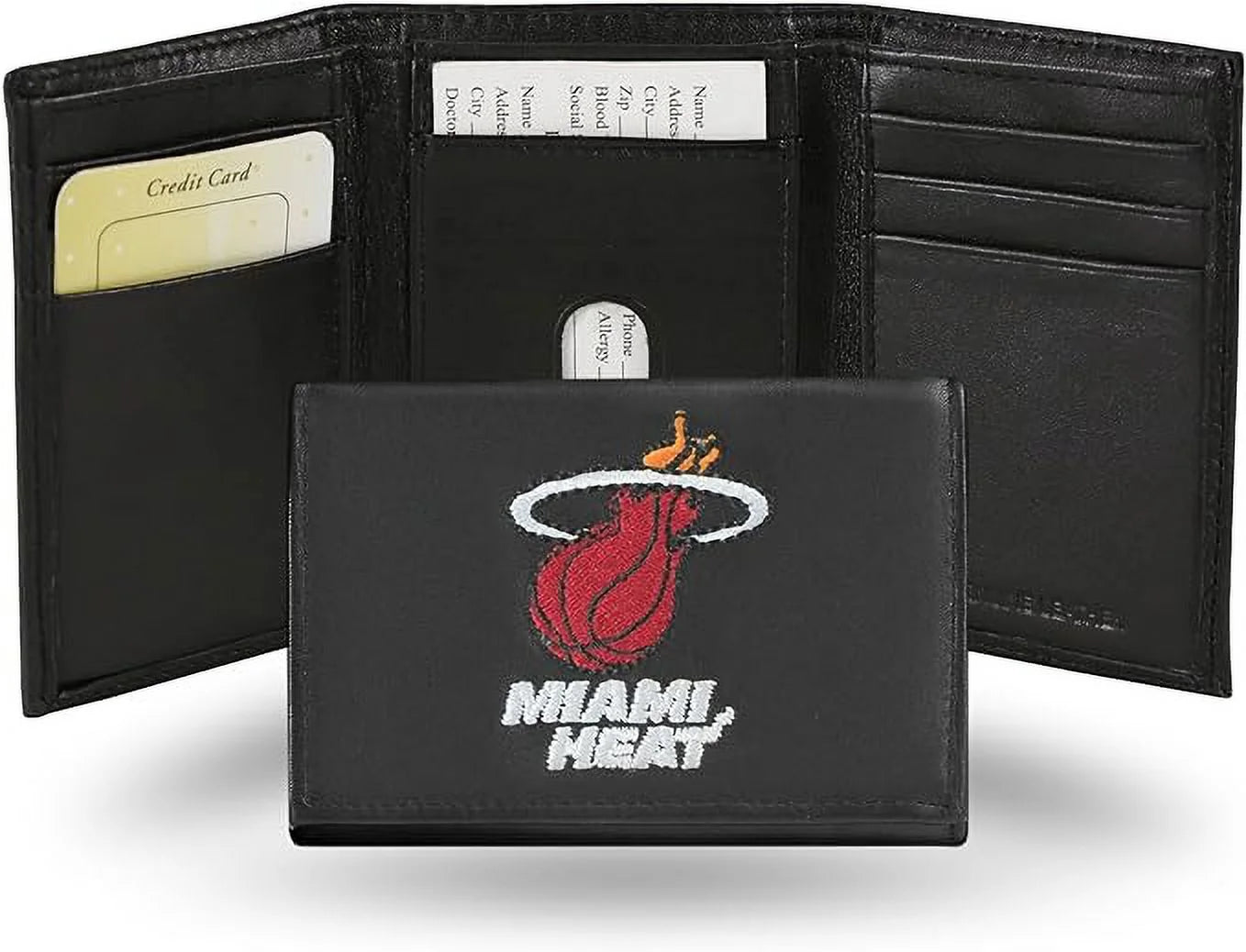 Miami Basketball Heat Embroidered Black Leather Trifold Wallet