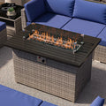EAGLE PEAK 42 Inch Outdoor Propane Gas Fire Pit Table, 50,000 BTU Auto-Ignition Rectangular Gas Fire Pit with Glass Wind Guard, Gray PE Rattan, CSA Certification