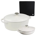 Lodge 2-Piece Enameled Cast Iron Dutch Oven and Covered Casserole Dish Cookware Set with Dual Handles, Oyster - Includes 7qt Oval Dutch Oven and 3.6qt Casserole Pan with Signature Series Trivet