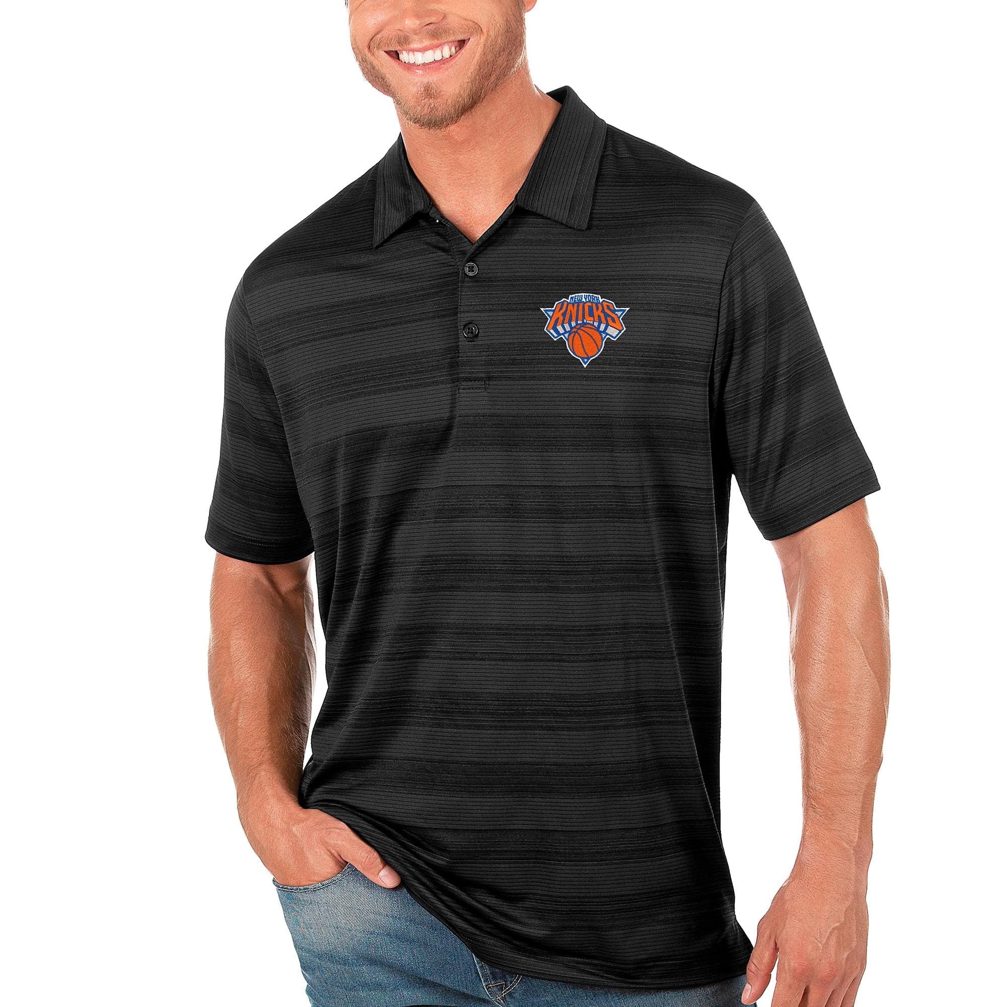Men's Antigua Black New York Knicks Compass Polo
