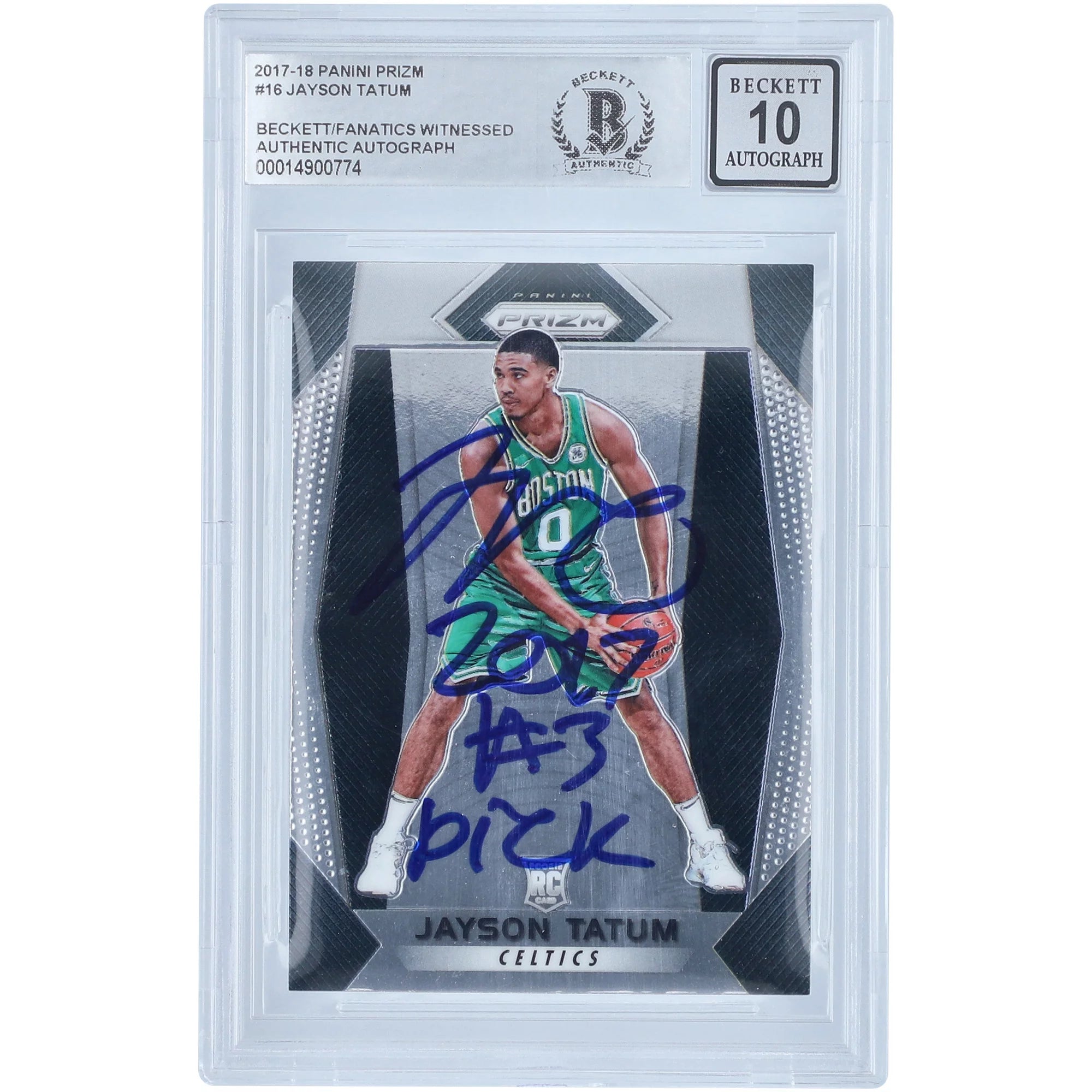 Jayson Tatum Boston Celtics Autographed 2017-18 Panini Prizm #16 Beckett Fanatics Witnessed Authenticated 10 Rookie Card with 2017 #3 Pick Inscription - Fanatics Authentic Certified