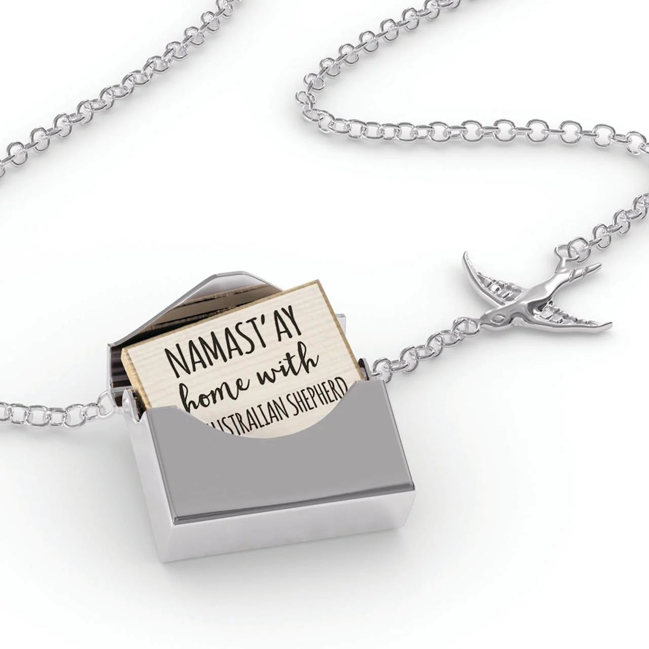 Locket Necklace Namast'ay Home With My Australian Shepherd Simple Sayings in a silver Envelope Neonblond