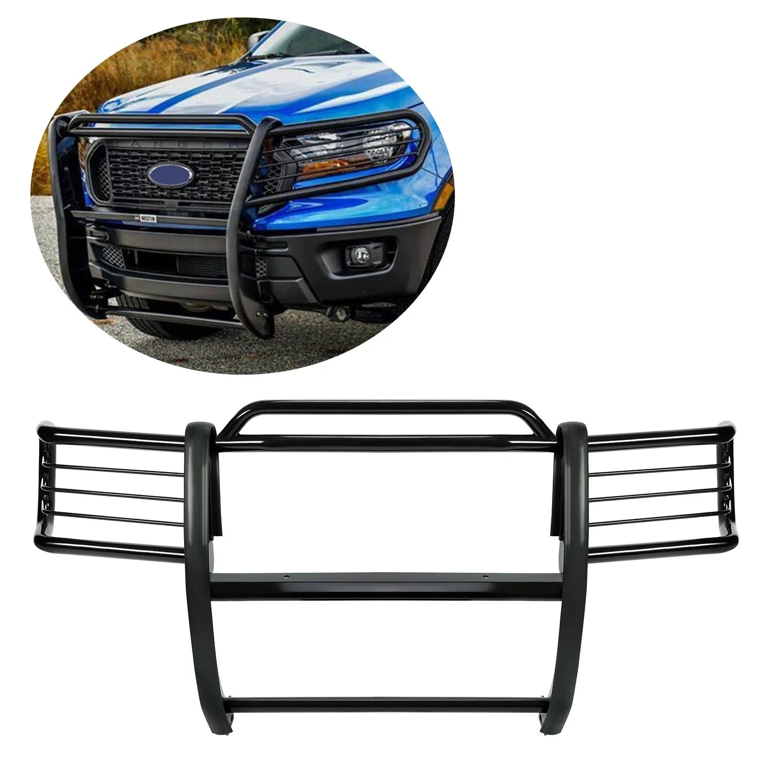 Kojem Front Bumper Brush HeadLight Guard for 2001-2012 Ford Ranger Mazda B-Series Pickup Grill Protection Black Steel