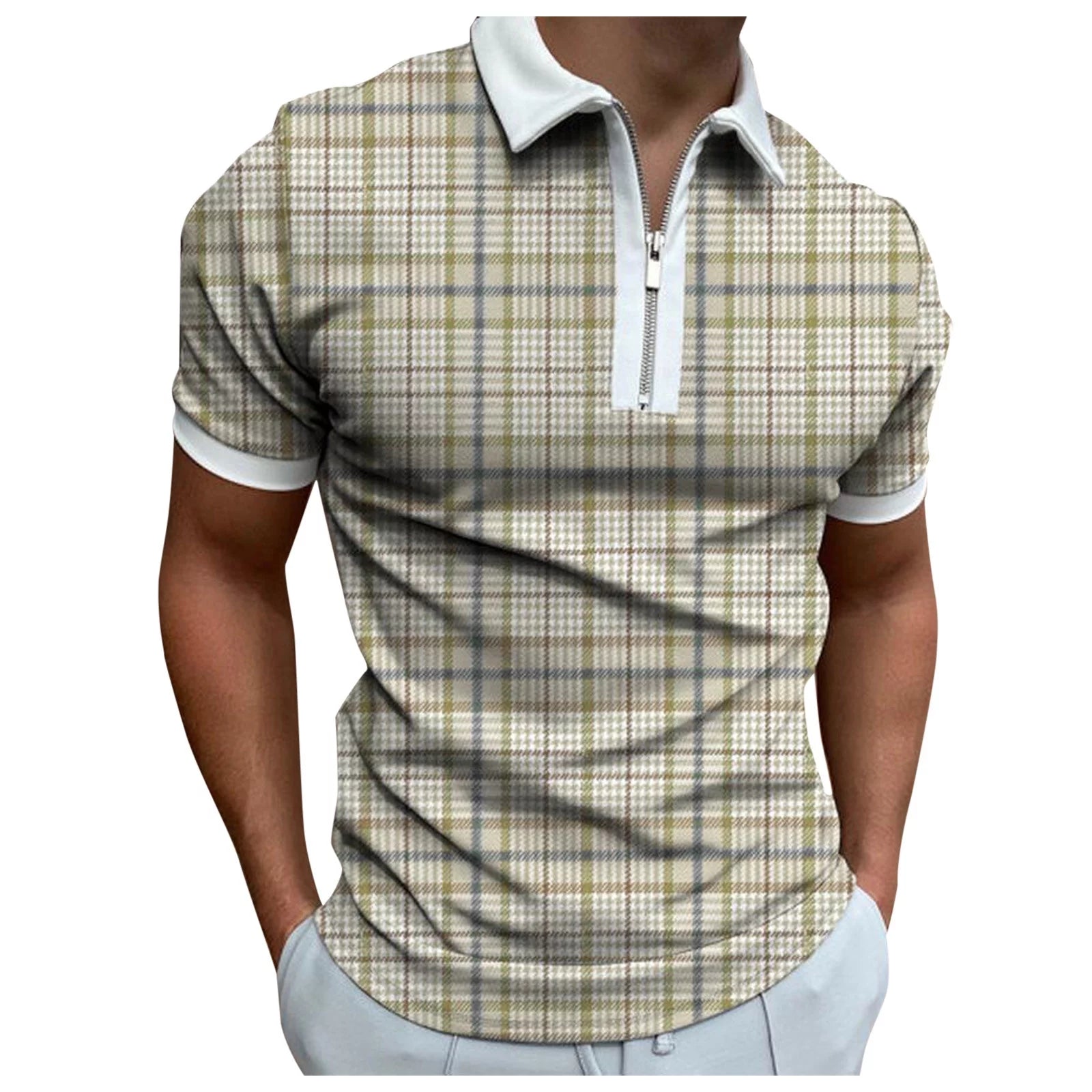 Mens Fashion Short Sleeve Polo Shirts Big and Tall Zipper Dual Tipped Collar Slim Fit Paisley Floral Dad Shirts