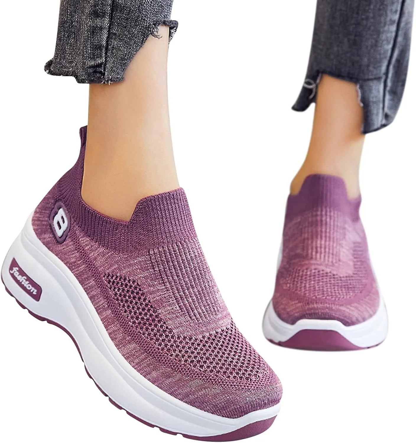 Women's Fashion Sneakers,Womens Walking Running Shoes Slip On Memory Foam Shoes Wedge Lightweight Sneakers for Women