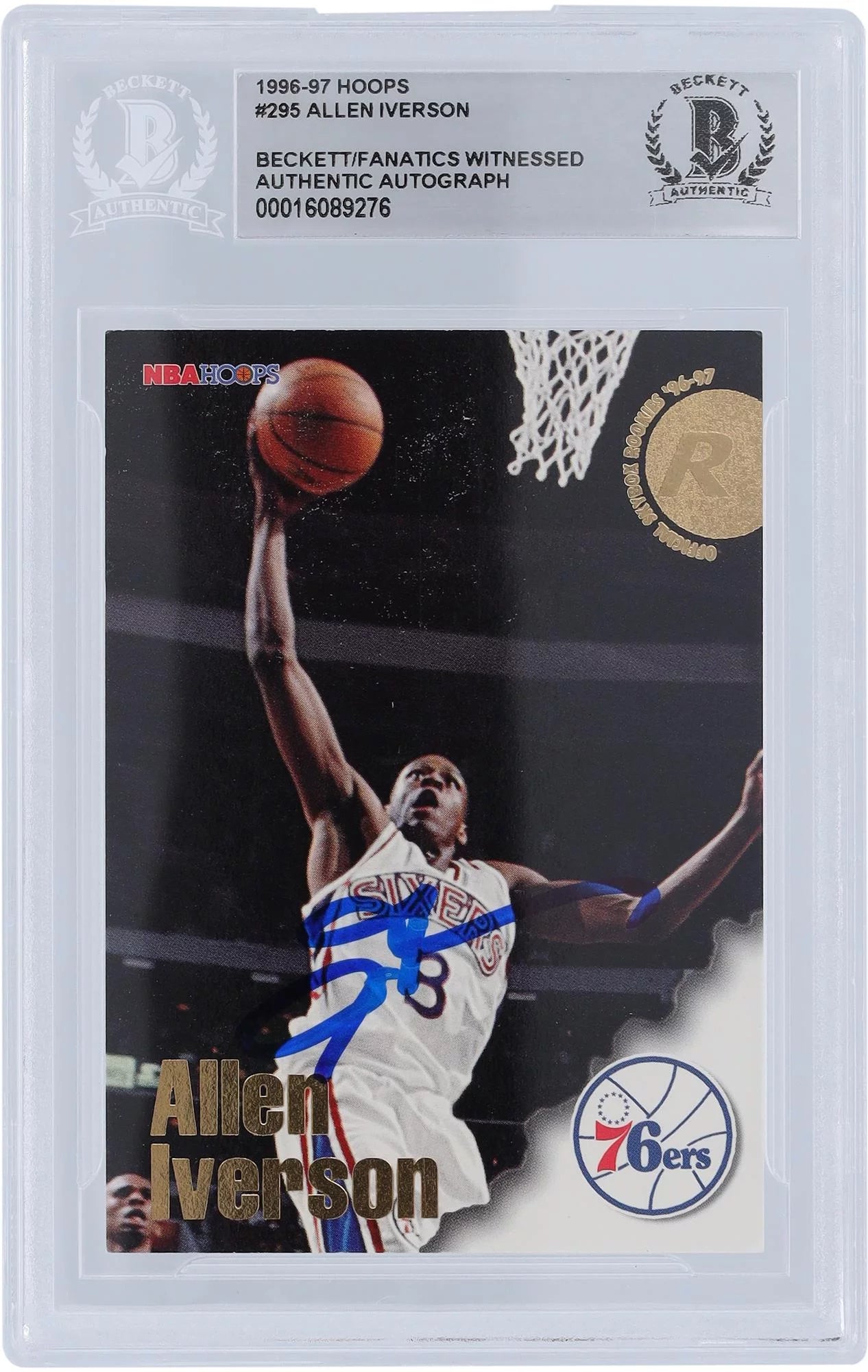 Allen Iverson Philadelphia 76ers Autographed 1996-97 Skybox Hoops #295 Beckett Fanatics Witnessed Authenticated Rookie Card - Fanatics Authentic Certified