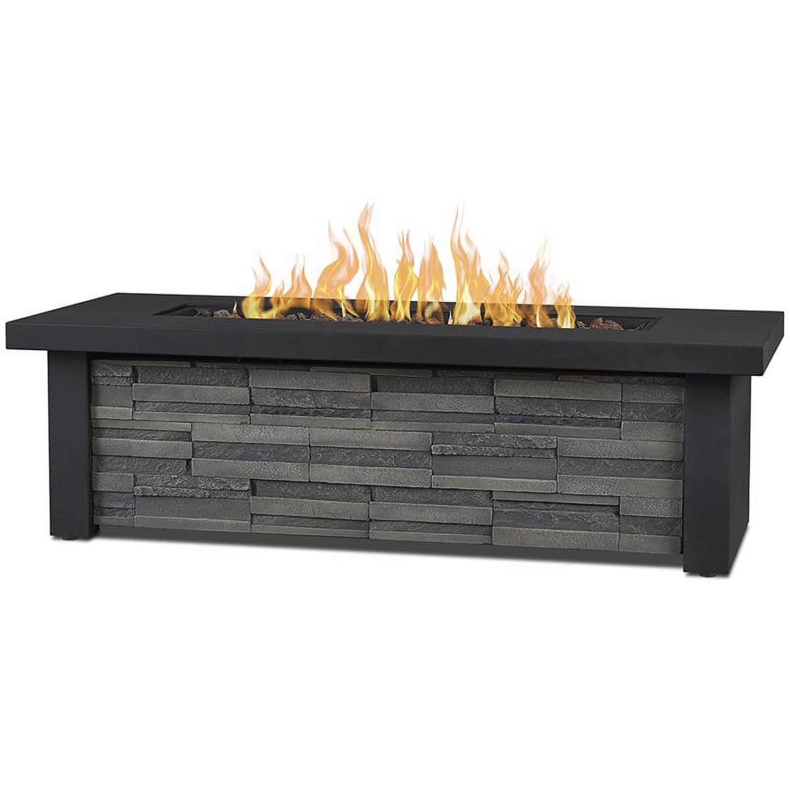 Bowery Hill Contemporary Outdoor Propane Fire Pit in Stacked Stone
