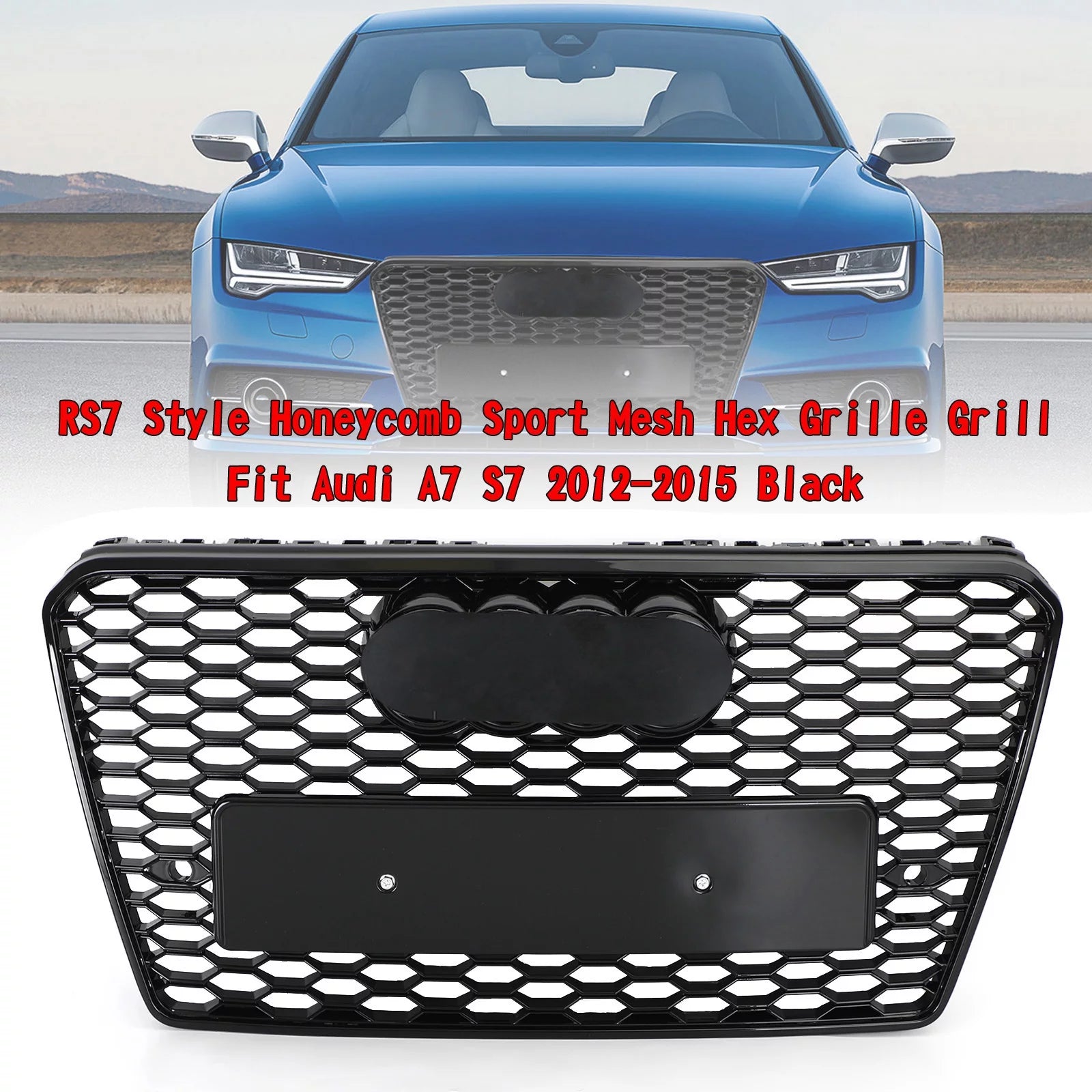 RS7 Style Honeycomb Sport Mesh Hex Grille Grill fit for Audi A7/S7 2012-2015 Black