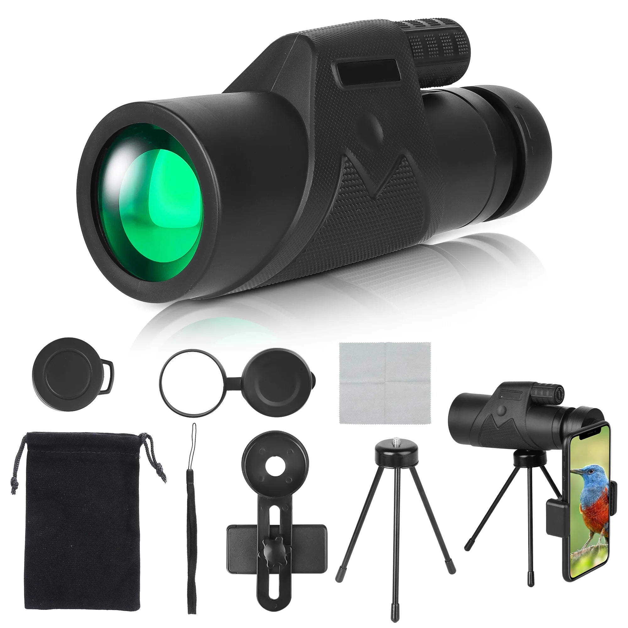 10 x 40 Night Vision Monocular Telescope, EEEkit Waterproof Handheld HD Zoom Telescope with Smartphone Holder and Tripod