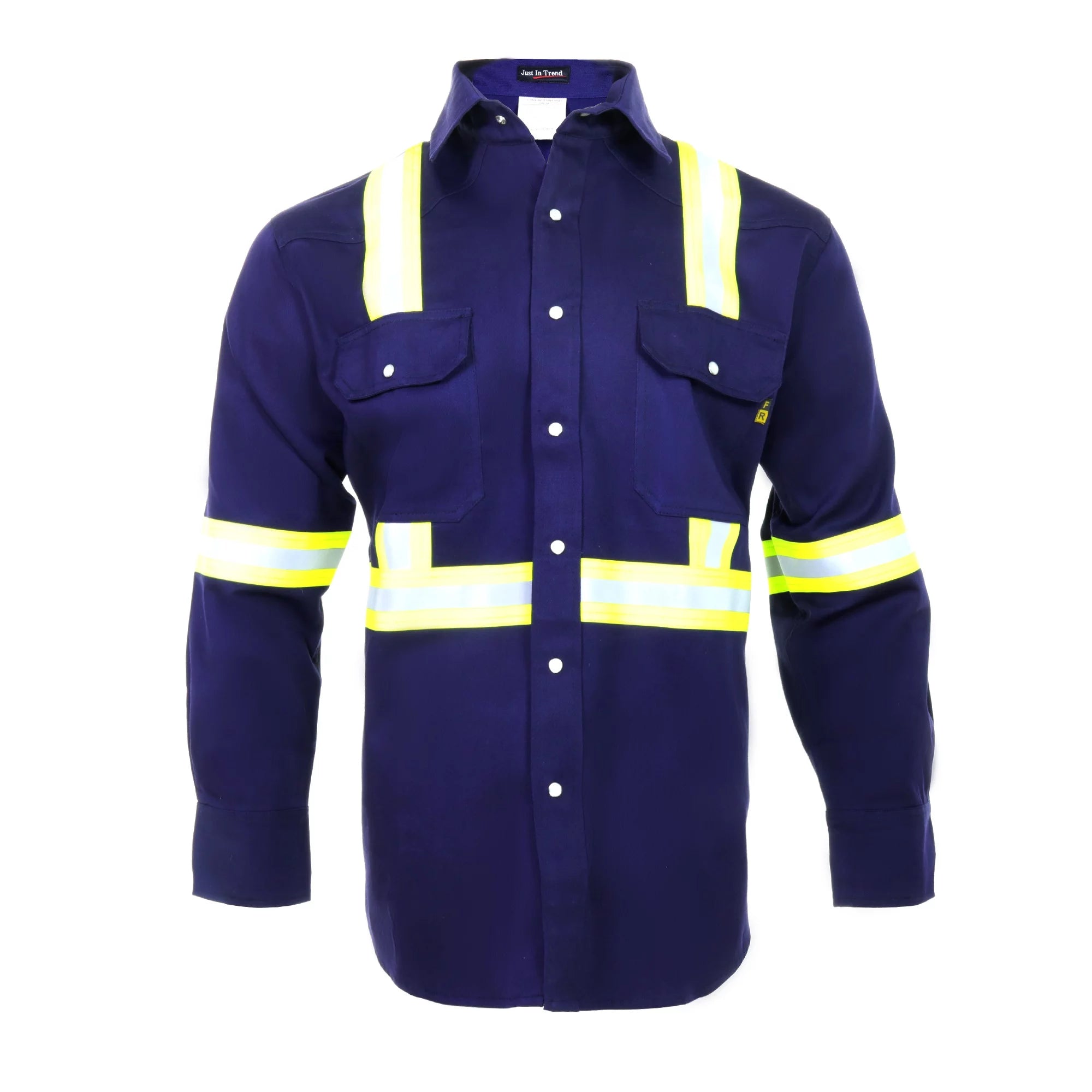 Flame Resistant FR High Visibility Hi Vis Shirt - 88% C/12% N - 7oz (X-Large, Navy Blue)