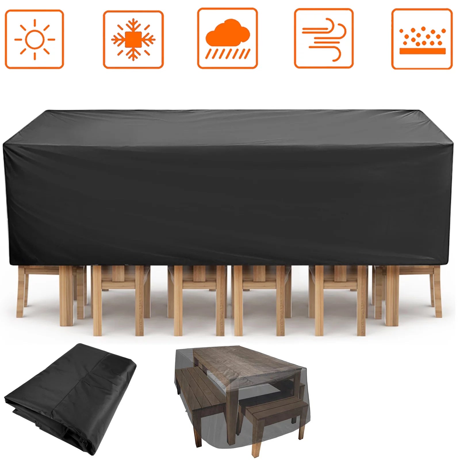420D Heavy Duty Waterproof Furniture Covers Rectangular Patio Chair Cover Set Indoor Outdoor Garden Furniture Care Black
