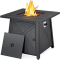 Easyfashion 28 Gas Fire Pit Table with Lid and Iron Tabletop for Outside, Black