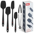 Kaluns 5-Piece Spatula set Black Includes 4 Silicone Spatulas and One 9 Tong, Rubber Kitchen Tools for Cooking, Baking and Mixing, Strong Stainless steel core design, Non-stick, 600F Heat resistant