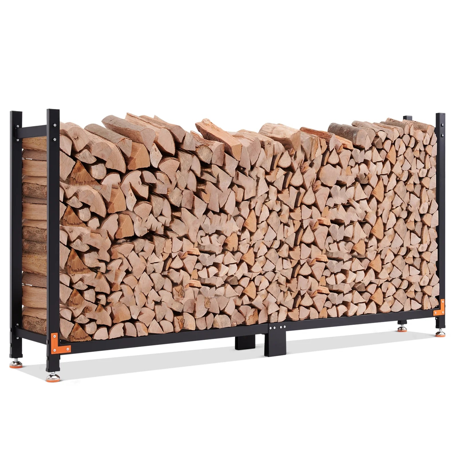 Efurden 8ft Firewood Rack, Outdoor Indoor Heavy Duty Wood Rack with 4 Reinforced Metal Pieces for Fireplace Wood Storage, Adjustable Foot Pad
