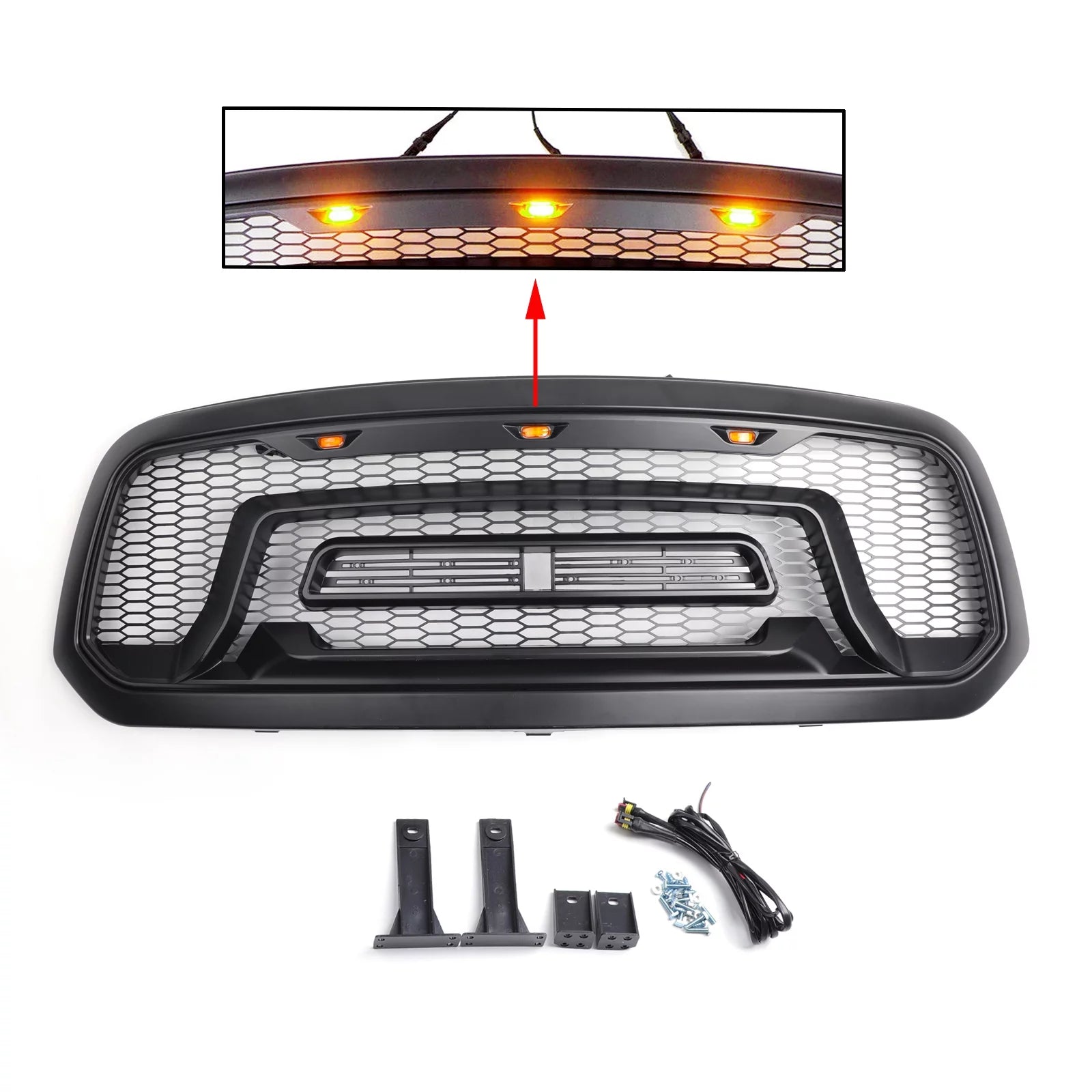 Car Grill For Dodge Ram 1500 2013-2018 Car Grille ABS Honeycomb Bumper Grill Mesh Rebel Style Black