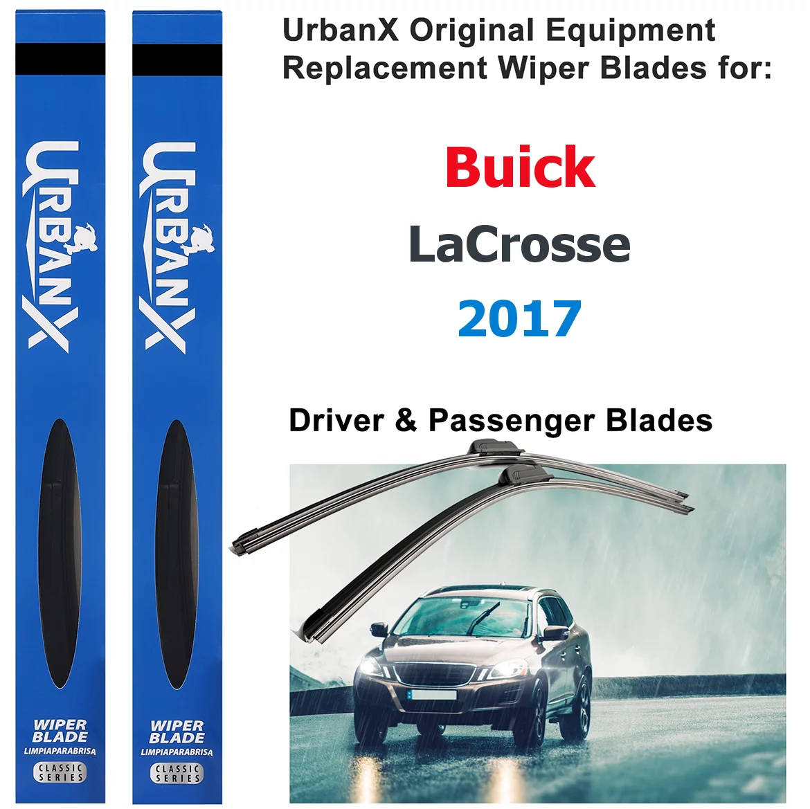 UrbanX 2-IN-1 All Seasons Water Repellency Original Equipment Replacement Wiper Blades For 2017 Buick LaCrosse 26 And 18 Driver And Passenger Side (Pack of 2)