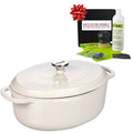 Lodge Dual Handles Enameled Cast Iron Oval Dutch Oven, Oyster, 7 Quart, Bundle with 5 Piece Enamel and Stoneware Cast Iron Care Kit + Signature Series Heat Resistant Silicon Pot Holder Trivet Mat