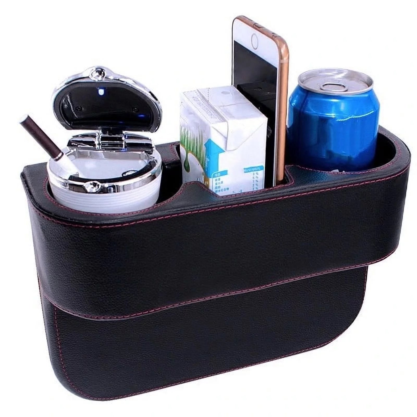 Car Seat Organizer Cup Drink Holders, Multifunctional Gap Filler Storage Box, Insert Organization Helps Reduce Distracted Driving Holds phone Mount Mug Bottle, Leather