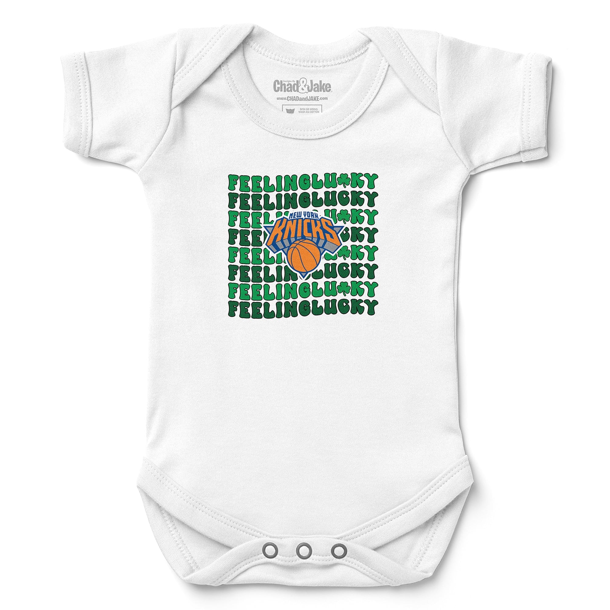 Newborn & Infant Chad & Jake White New York Knicks St. Patrick's Day Feeling Lucky Bodysuit