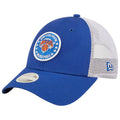 Women's New Era Blue/White New York Knicks Glitter Patch 9FORTY Snapback Hat - OSFA