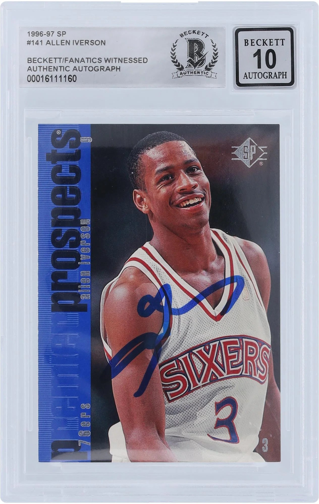 Allen Iverson Philadelphia 76ers Autographed 1996-97 Upper Deck SP #141 Beckett Fanatics Witnessed Authenticated 10 Rookie Card - Fanatics Authentic Certified