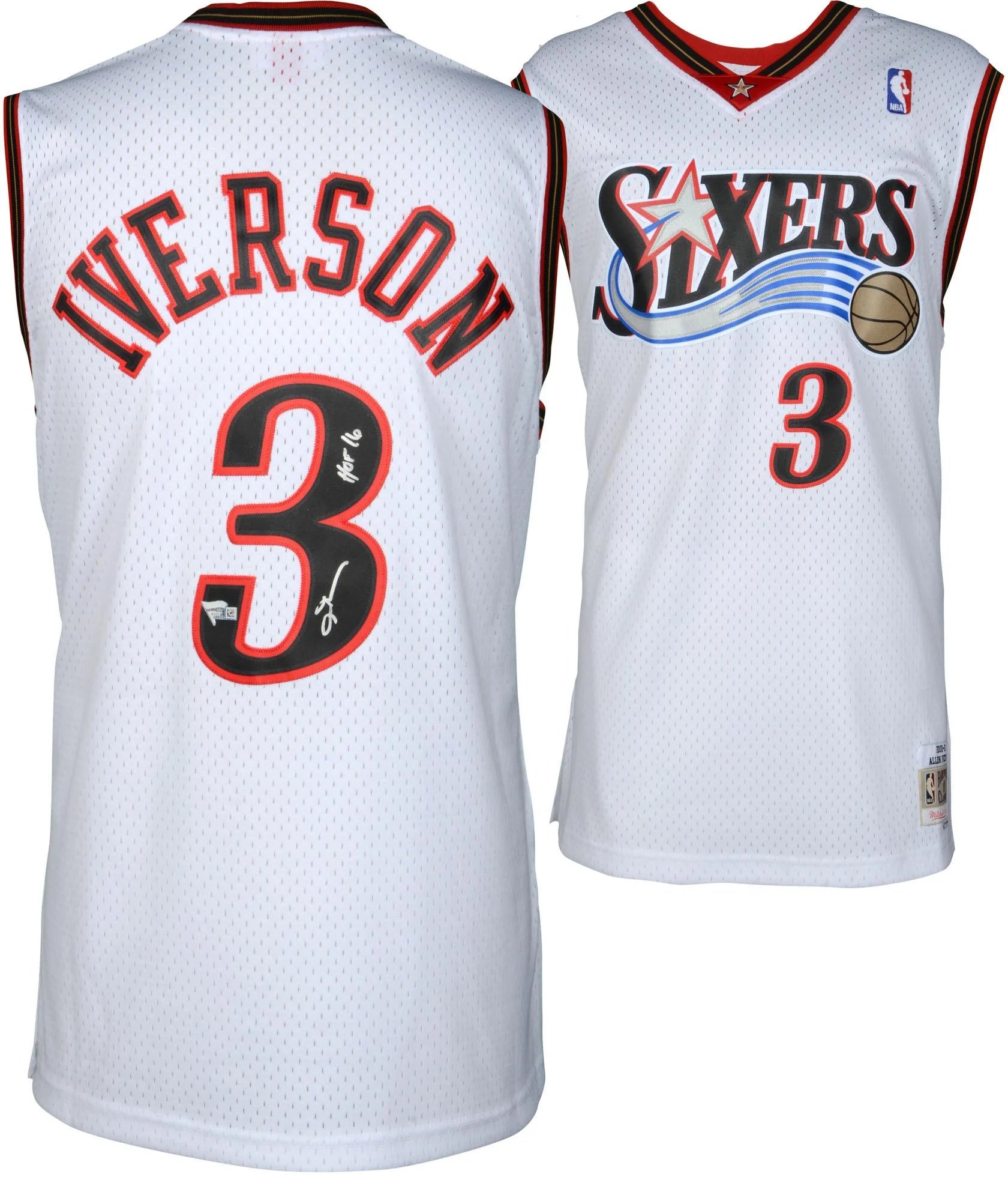 Allen Iverson Philadelphia 76ers Autographed Mitchell & Ness White Swingman Replica Jersey with HOF 16 Inscription - Fanatics Authentic Certified