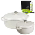 Lodge 2-Piece Enameled Cast Iron Dutch Oven Cookware Set with Dual Handles, Oyster - Includes 6qt Dutch Oven and 7qt Oval Dutch Oven with Enameled Cast Iron Care Kit and Signature Series Trivet