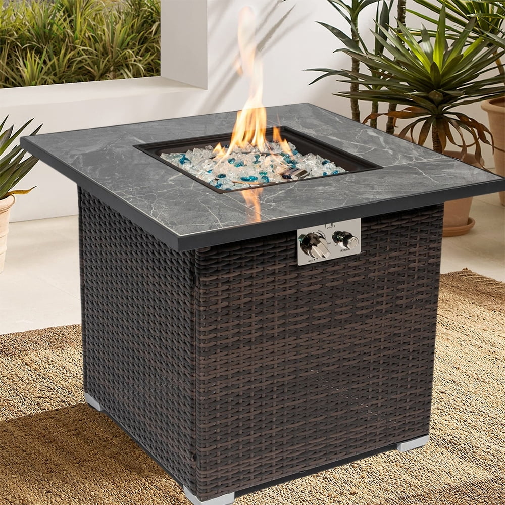 30W Outdoor Fire Table Propane Gas Fire Pit Table with Metal Lid - 24.8H