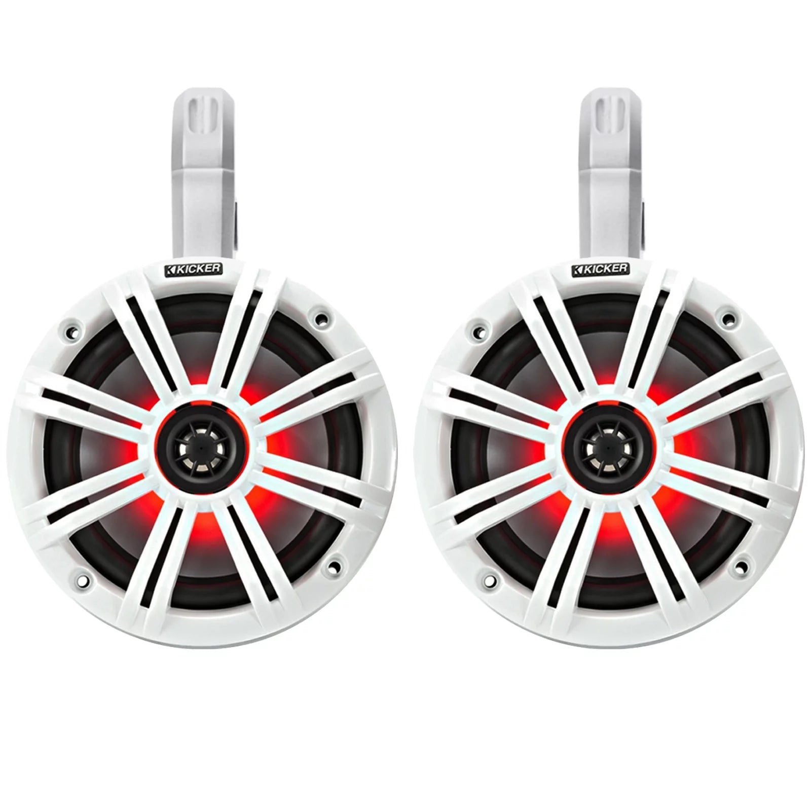1 Pair (QTY 2) of Kicker 6.5 2-Way 195 Watts Peak Power Coaxial Marine Audio MultiColor LED Speakers with White Grilles, 6.5 Marine Tower Speaker Enclosures (Pair) - White