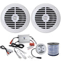 2 x Pyle 6.5'' Dual Cone 120W Full Range White Stereo Speakers, Pyle Waterproof 600 Watt Bluetooth 2-Channel Boat Yacht Amplifier System, Enrock Marine-Grade Speaker Wire