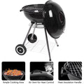 Portable Outdoor Charcoal Grill, 18'' BBQ Grill with Wheels, Covers and Storage Shelf