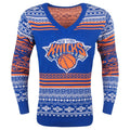New York Knicks Women's Big Logo Aztec V-Neck Sweater - Blue