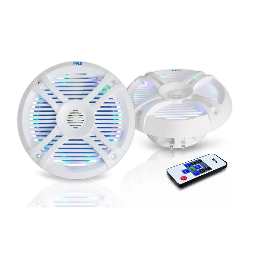 2) Pyle PLMRX68LEW 6.5 Inch 250 Watt Marine Boat LED Light White Speakers (Pair)