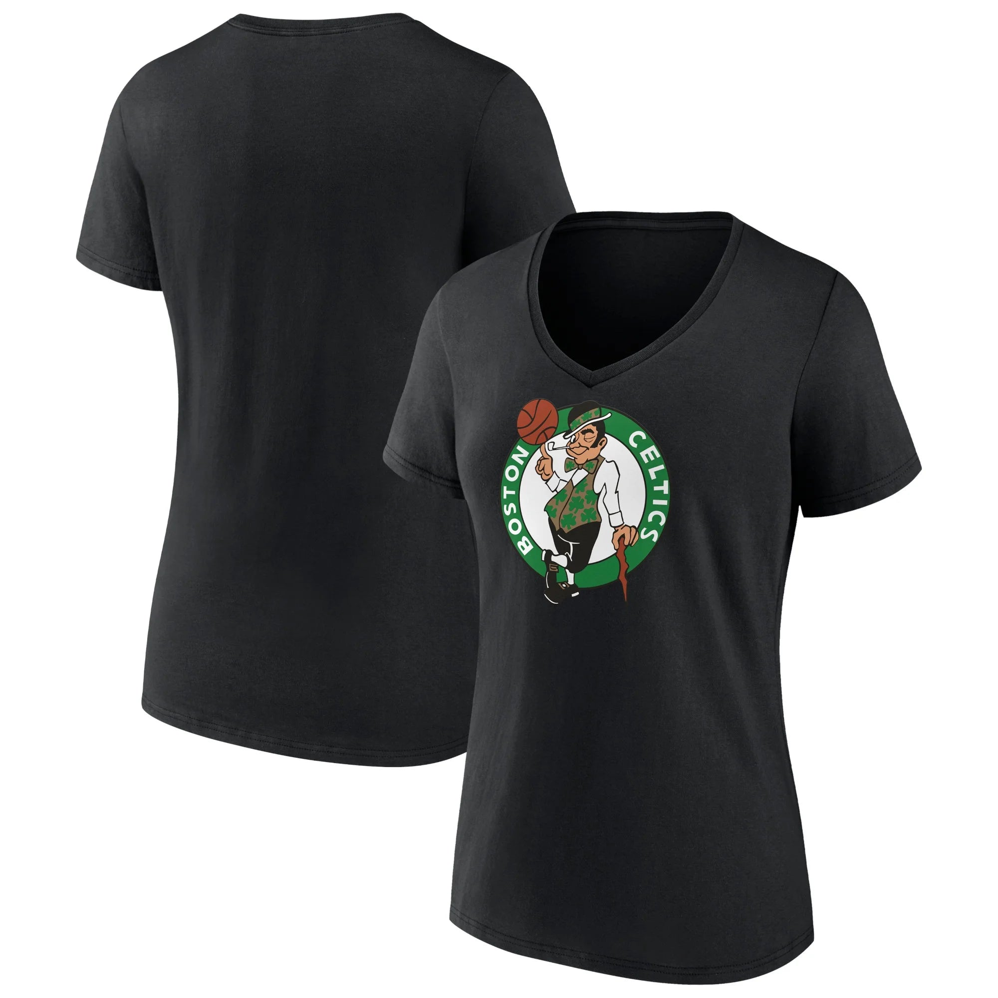 Women's Fanatics Branded Black Boston Celtics Primary Logo V-Neck T-Shirt