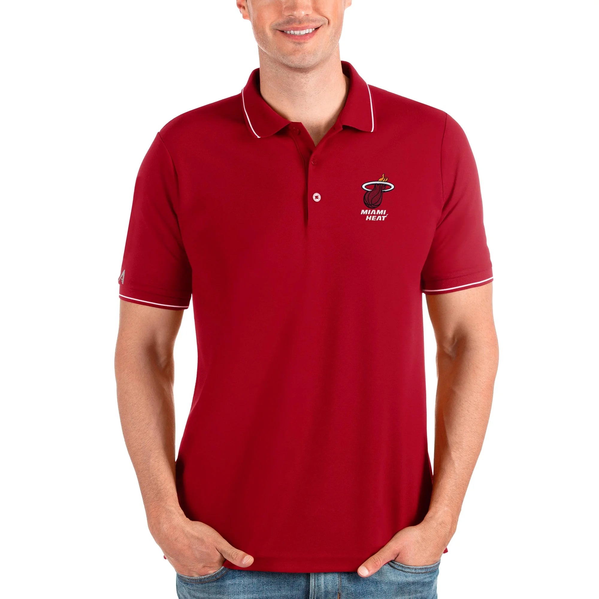 Men's Antigua Red Miami Heat Affluent Polo