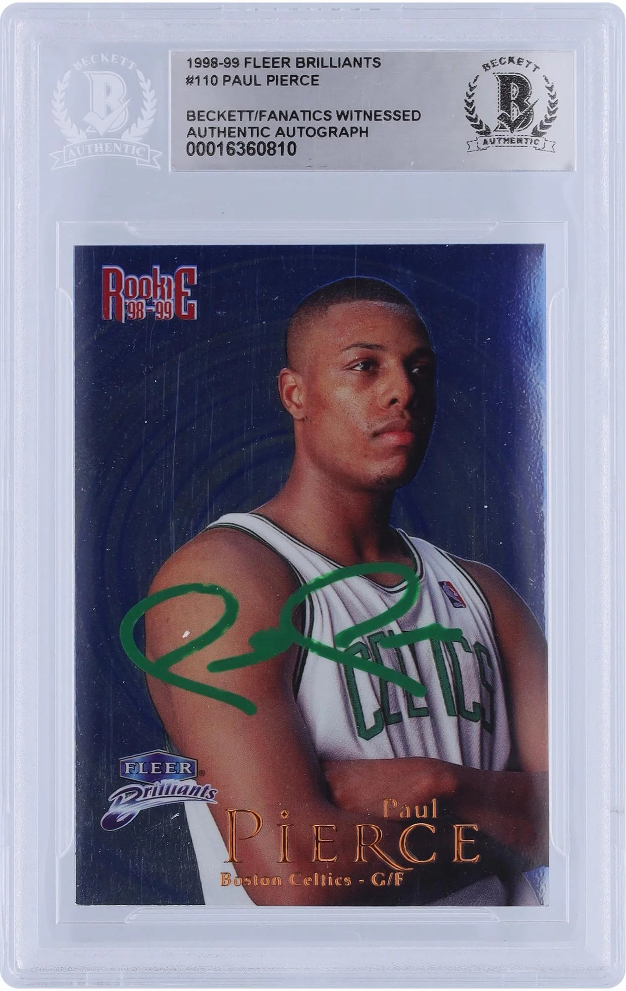 Paul Pierce Boston Celtics Autographed 1998-99 Fleer Brilliants Green Ink #110 Beckett Fanatics Witnessed Authenticated Rookie Card - Fanatics Authentic Certified