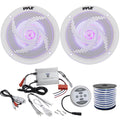 2 x Pyle 5.25 2-Way Marine 180W Audio Stereo LED Speakers, Pyle Waterproof 600 Watt Bluetooth 2-Channel Boat Yacht Amplifier System, Enrock Marine-Grade 18-Gauge Speaker Wire