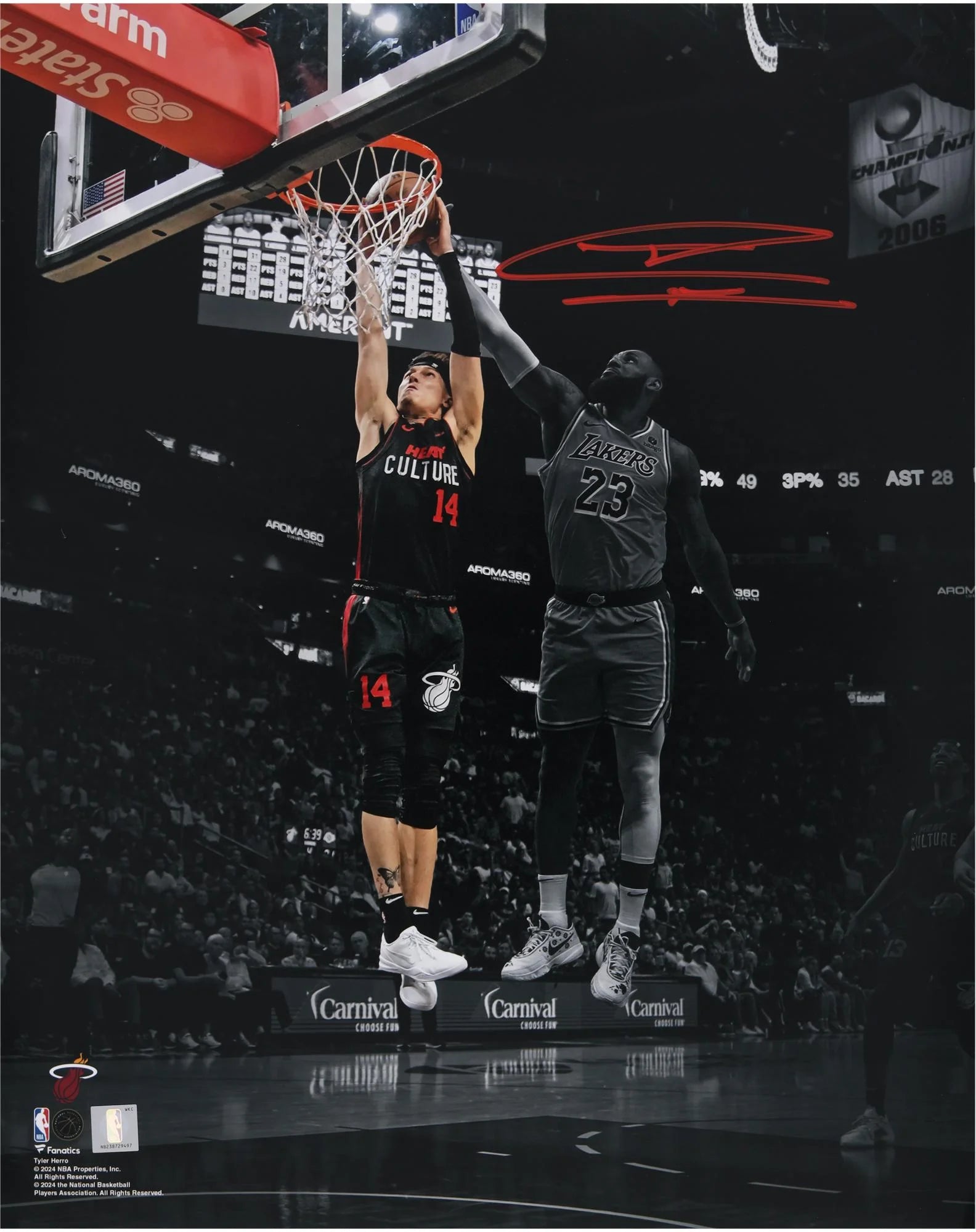 Tyler Herro Miami Heat Autographed 16 x 20 Spotlight Dunk vs. Los Angeles Lakers Photograph - Fanatics Authentic Certified