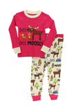 LazyOne Warm Long-Sleeve PJ Sets for Girls and Boys, Duck Duck Moose Pink, Funny Animal Kids' Pajama Sets