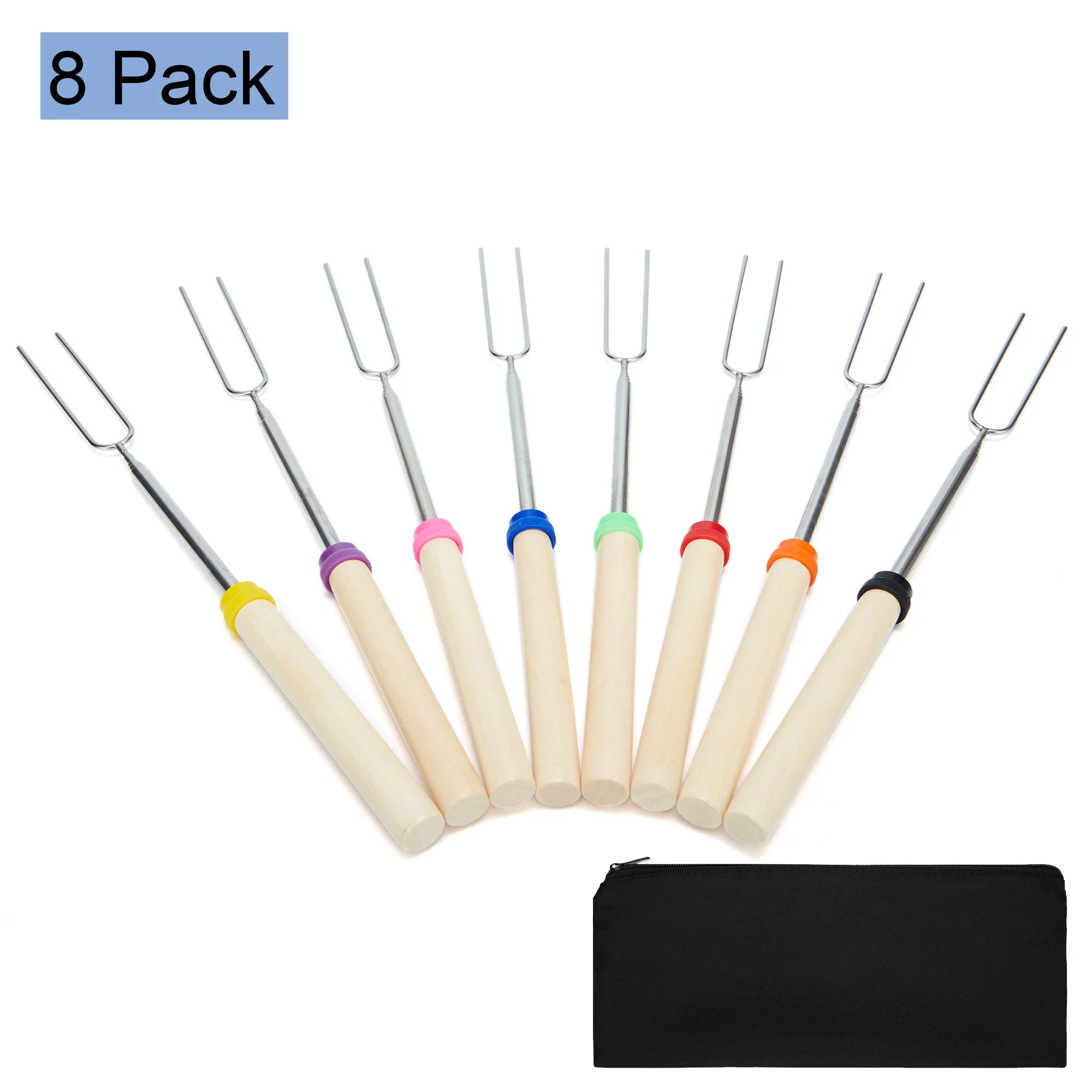 YouLoveIt Marshmallow Roasting Sticks, 8 PCS Extendable Barbecue Forks with Wooden Handle, for Outdoor Barbecue Grill and Campfire Pit, 12-32.28