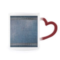 Denim Jean Cowboy Lining Textile Heat Sensitive Mug Red Color Changing Stoneware Cup