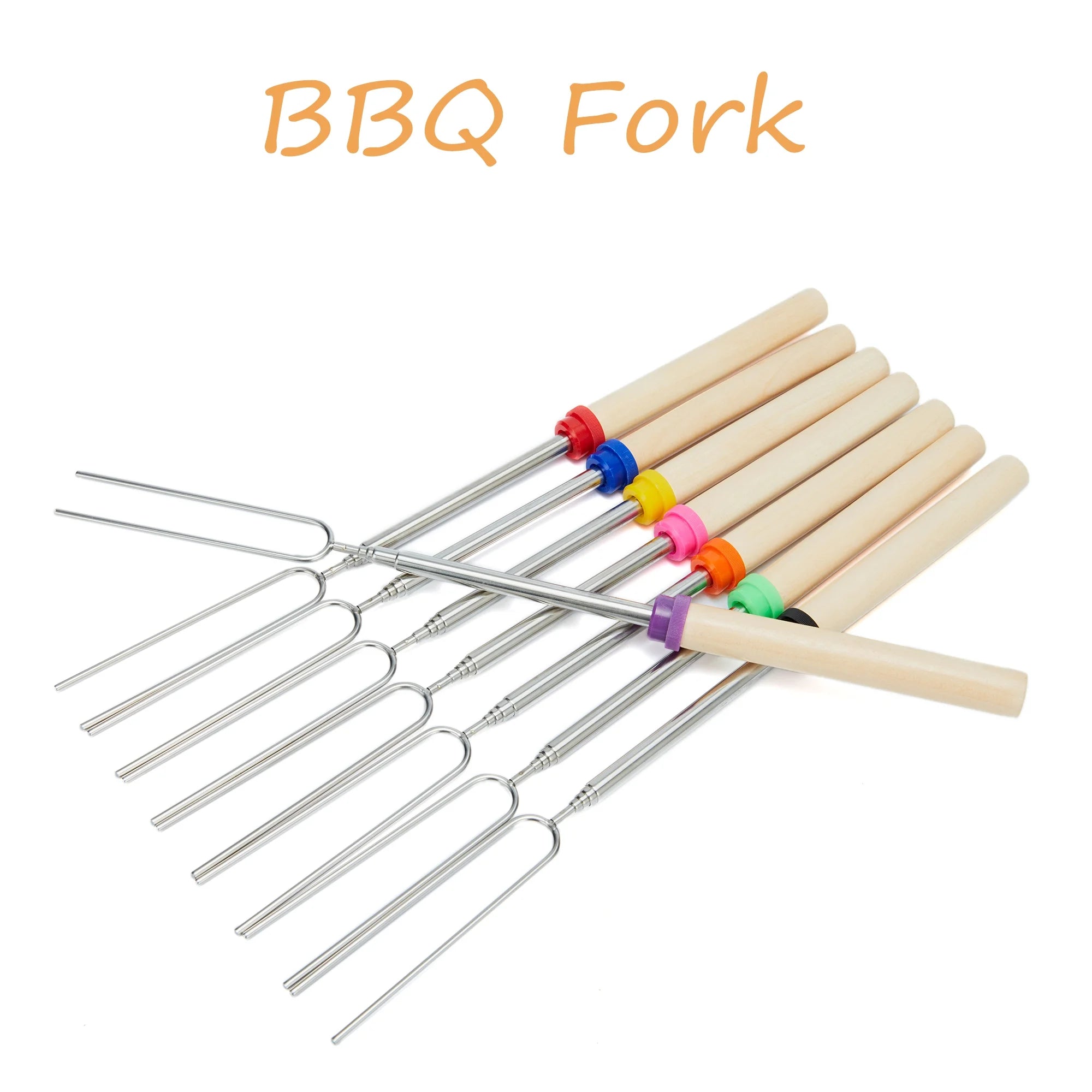 8 Pcs Marshmallow Roasting Telescoping Sticks with Wooden Handle for BBQ Hot Dog Fork Patio Fire Pit Camping Cookware