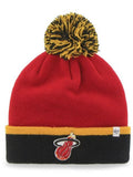 Miami Heat 47 Brand Red Black Baraka Retro 1988 Cuffed Poofball Beanie Hat Cap