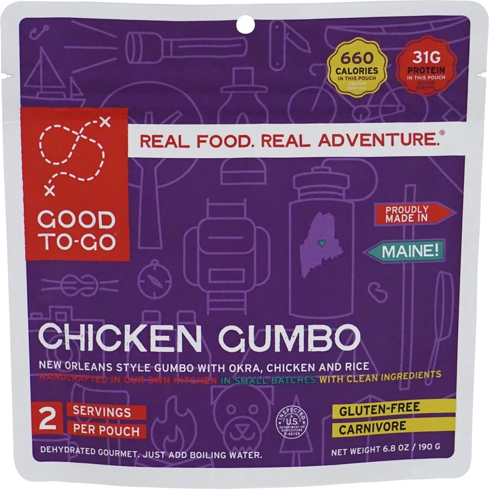 GOOD TO-GO Chicken Gumbo - Double Serving | Dehydrated Backpacking and Camping Food | Lightweight | Easy to Prepare