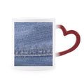 Denim Jean Cowboy Lining Textile Heat Sensitive Mug Red Color Changing Stoneware Cup
