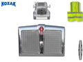KOZAK Chrome Grille Frame with Bug Screen (Plastic chrome surround) for Kenworth T880 PLUS Logo Grill Emblem, 2x22 Windshield Wipers and Vest