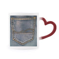 Pocket Denim Jean Cowboy Lining Textile Heat Sensitive Mug Red Color Changing Stoneware Cup