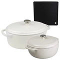 Lodge 2-Piece Enameled Cast Iron Dutch Oven Cookware Set with Dual Handles and Lids, Oyster - Includes 6qt Dutch Oven and 7qt Oval Dutch Oven with Signature Series Trivet